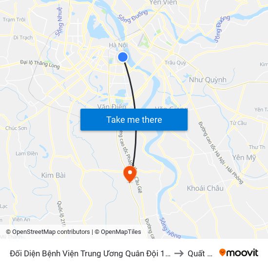 Đối Diện Bệnh Viện Trung Ương Quân Đội 108 - Trần Hưng Đạo to Quất Động map