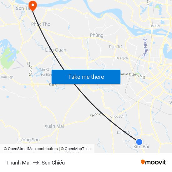 Thanh Mai to Sen Chiểu map