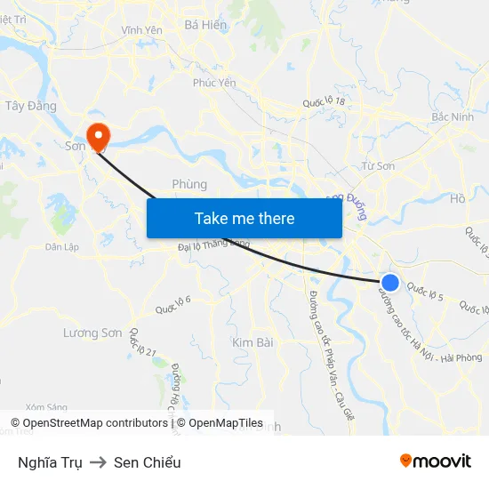 Nghĩa Trụ to Sen Chiểu map
