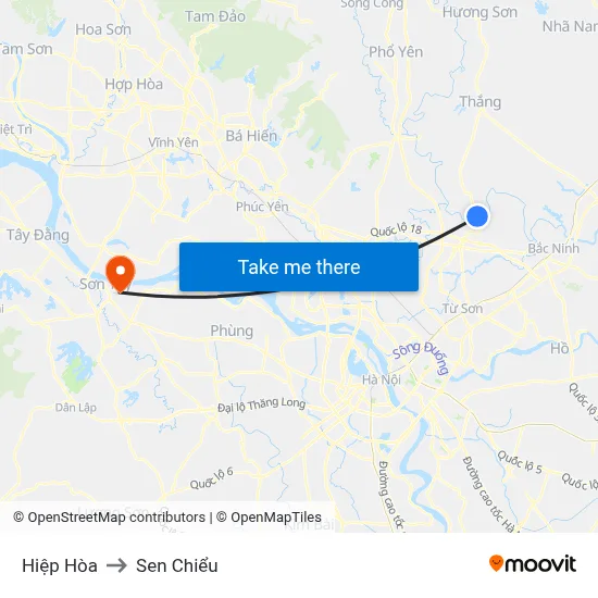 Hiệp Hòa to Sen Chiểu map