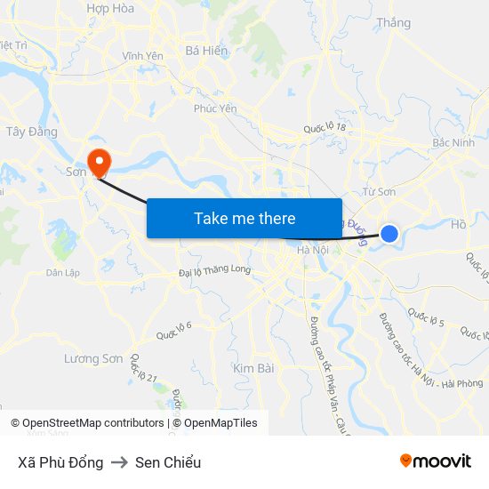 Xã Phù Đổng to Sen Chiểu map