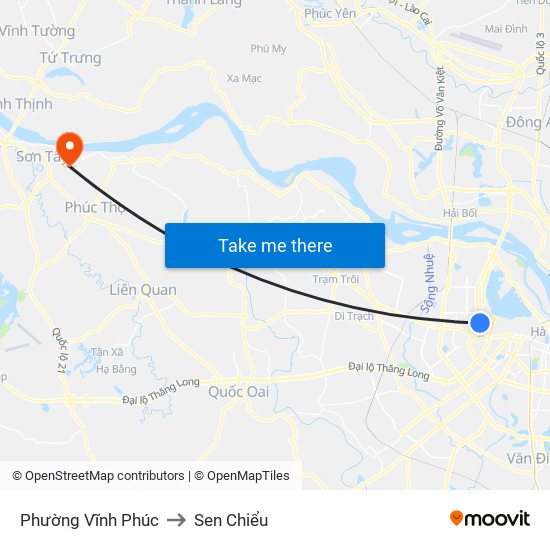 Phường Vĩnh Phúc to Sen Chiểu map