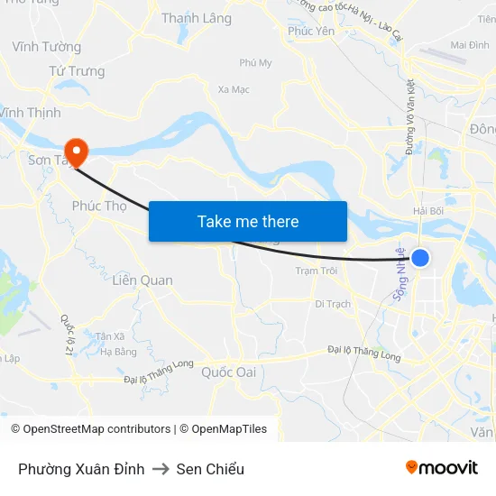Phường Xuân Đỉnh to Sen Chiểu map