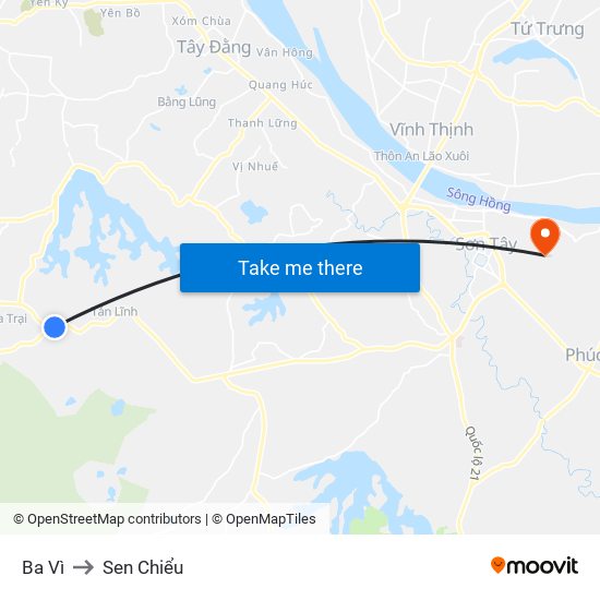 Ba Vì to Sen Chiểu map