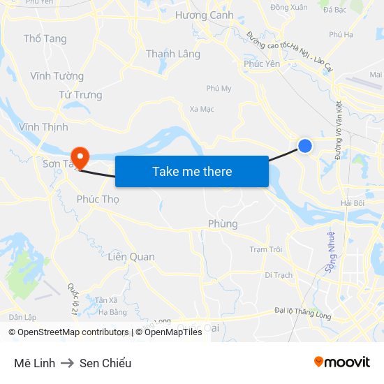 Mê Linh to Sen Chiểu map