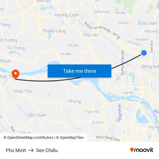 Phú Minh to Sen Chiểu map