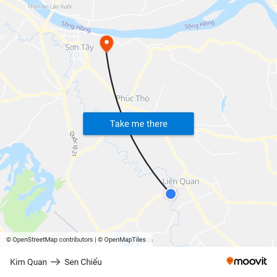 Kim Quan to Sen Chiểu map