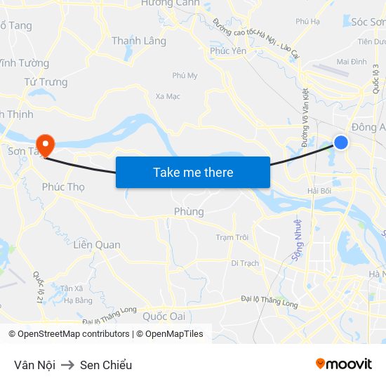 Vân Nội to Sen Chiểu map