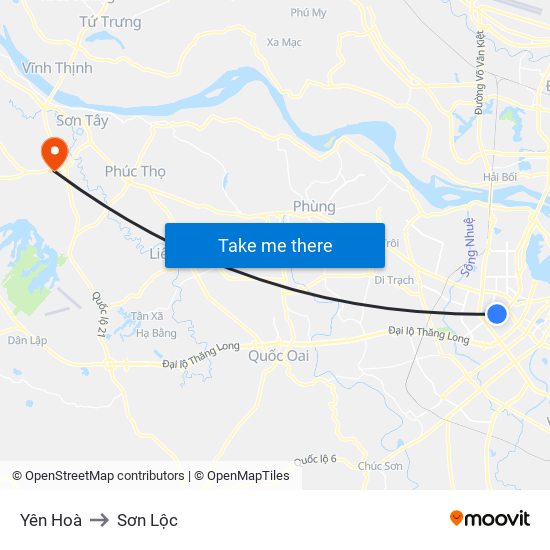 Yên Hoà to Sơn Lộc map