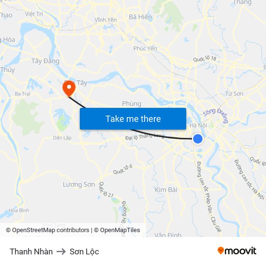 Thanh Nhàn to Sơn Lộc map