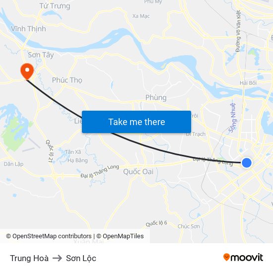 Trung Hoà to Sơn Lộc map