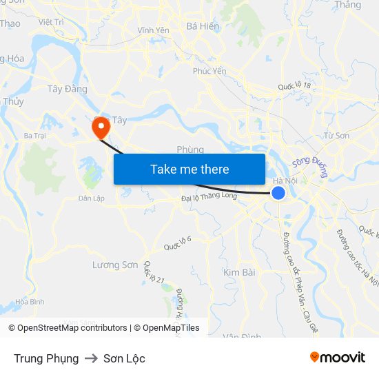 Trung Phụng to Sơn Lộc map