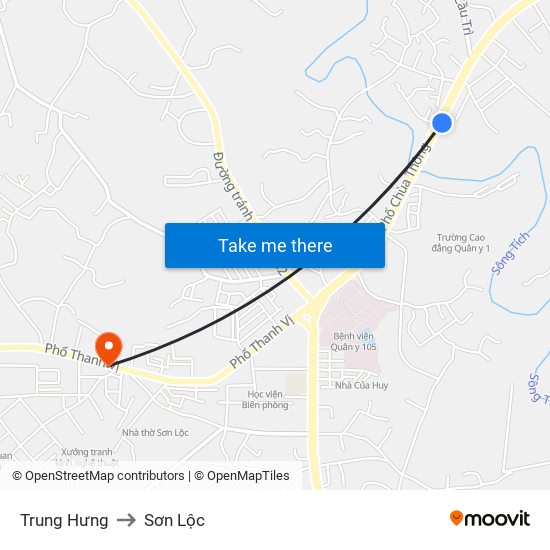 Trung Hưng to Sơn Lộc map