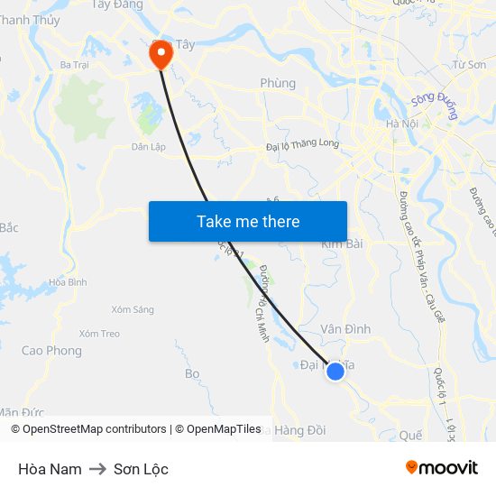 Hòa Nam to Sơn Lộc map
