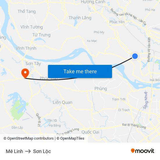 Mê Linh to Sơn Lộc map