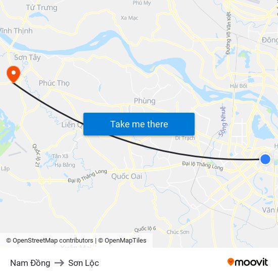 Nam Đồng to Sơn Lộc map