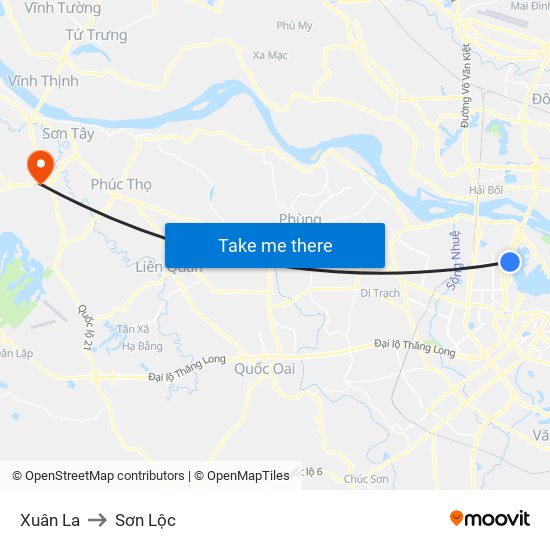 Xuân La to Sơn Lộc map