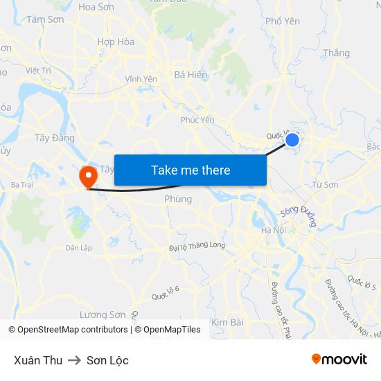 Xuân Thu to Sơn Lộc map
