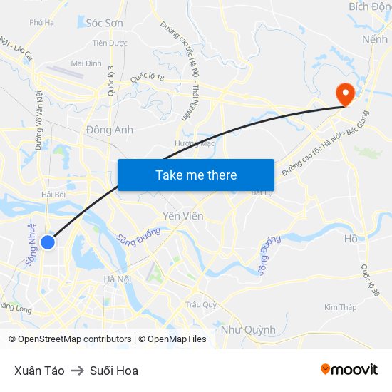 Xuân Tảo to Suối Hoa map