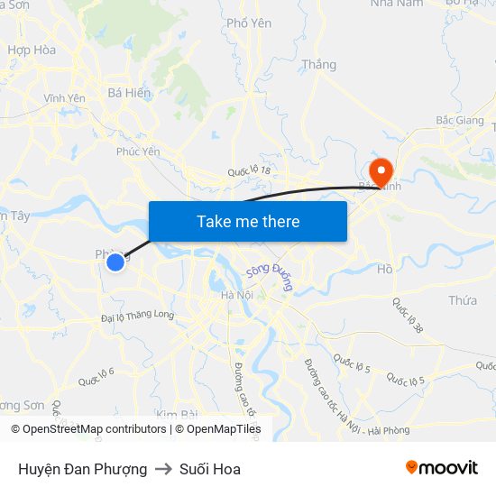 Huyện Đan Phượng to Suối Hoa map