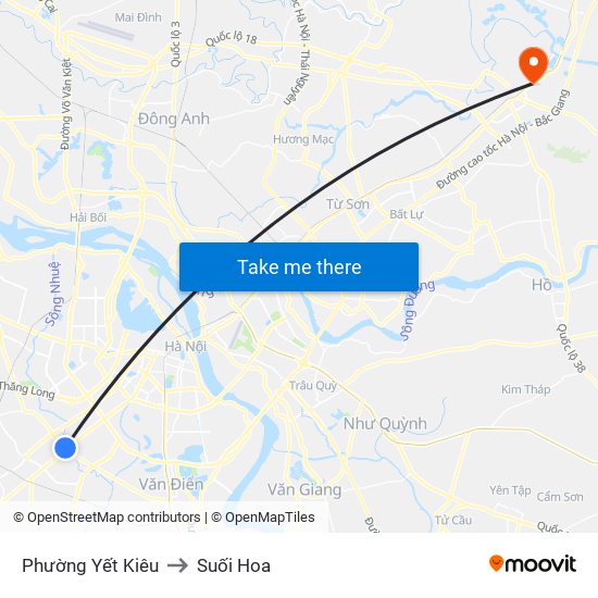 Phường Yết Kiêu to Suối Hoa map