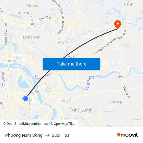 Phường Nam Đồng to Suối Hoa map
