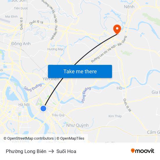 Phường Long Biên to Suối Hoa map