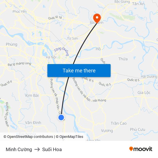 Minh Cường to Suối Hoa map