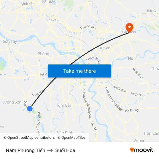 Nam Phương Tiến to Suối Hoa map