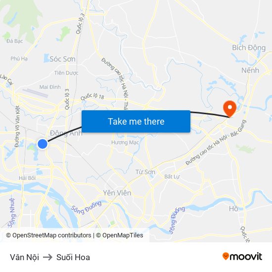 Vân Nội to Suối Hoa map