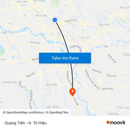 Quang Tiến to Tô Hiệu map