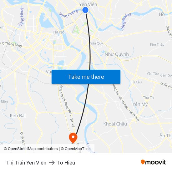 Thị Trấn Yên Viên to Tô Hiệu map