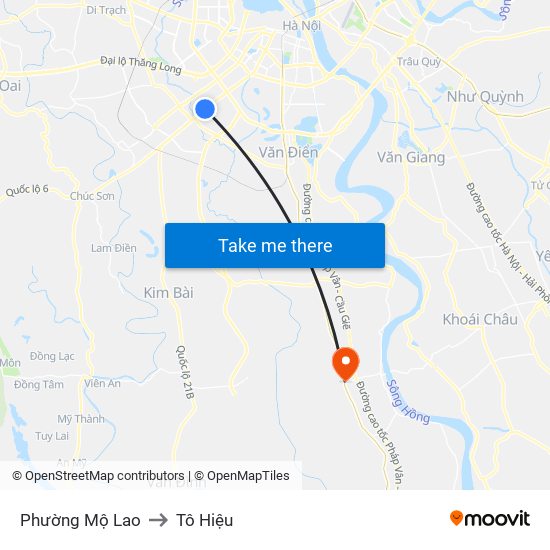 Phường Mộ Lao to Tô Hiệu map