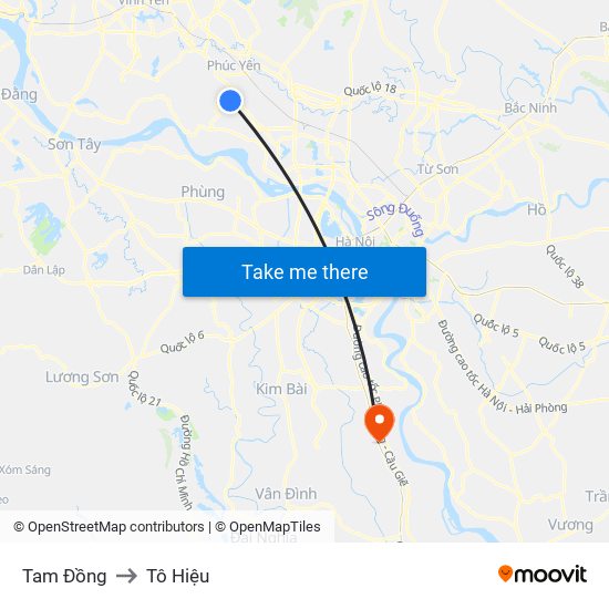 Tam Đồng to Tô Hiệu map