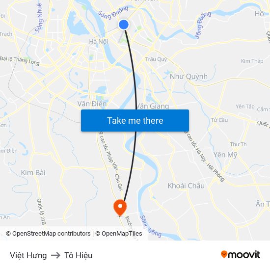 Việt Hưng to Tô Hiệu map