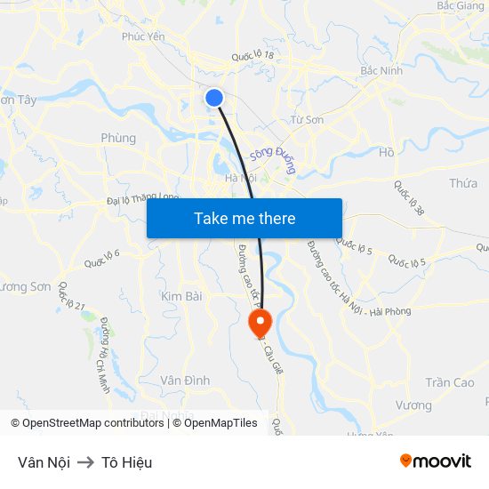 Vân Nội to Tô Hiệu map