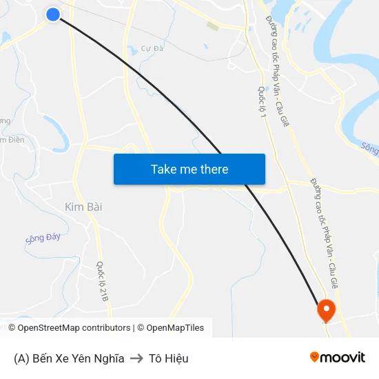 (A) Bến Xe Yên Nghĩa to Tô Hiệu map