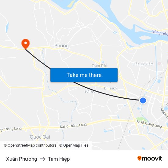 Xuân Phương to Tam Hiệp map