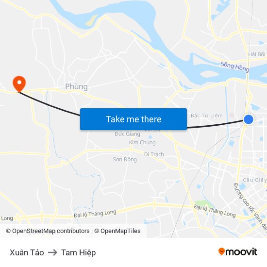 Xuân Tảo to Tam Hiệp map