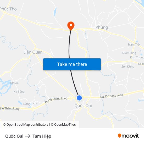 Quốc Oai to Tam Hiệp map