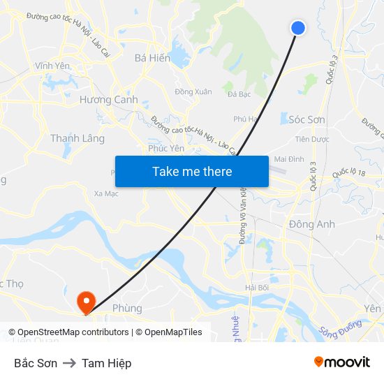 Bắc Sơn to Tam Hiệp map