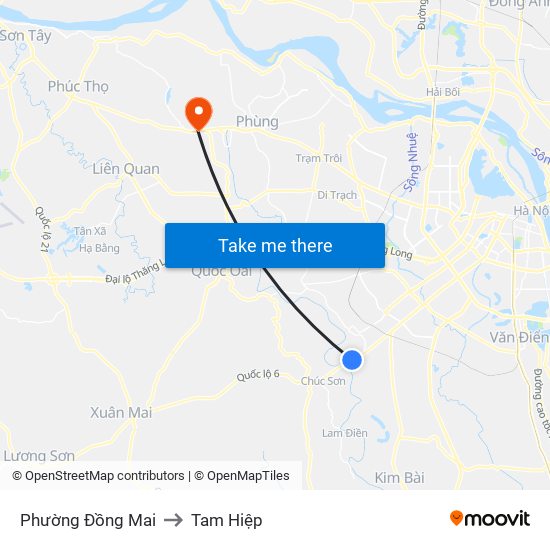 Phường Đồng Mai to Tam Hiệp map