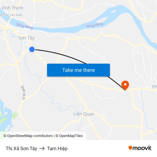 Thị Xã Sơn Tây to Tam Hiệp map