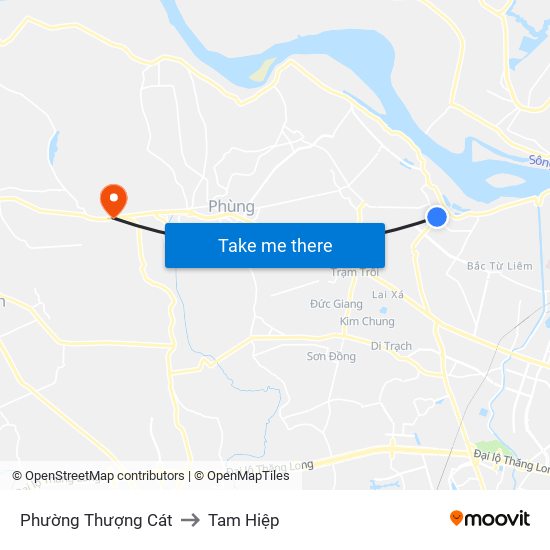 Phường Thượng Cát to Tam Hiệp map