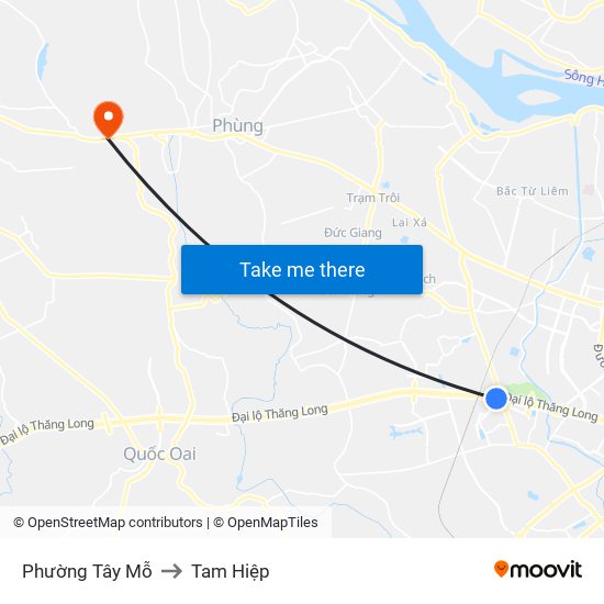 Phường Tây Mỗ to Tam Hiệp map