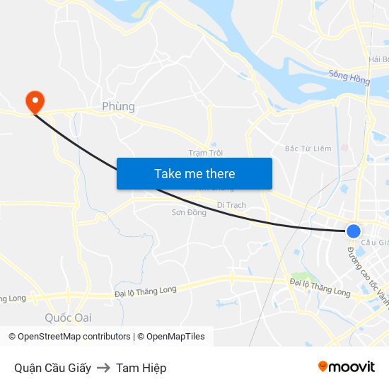 Quận Cầu Giấy to Tam Hiệp map