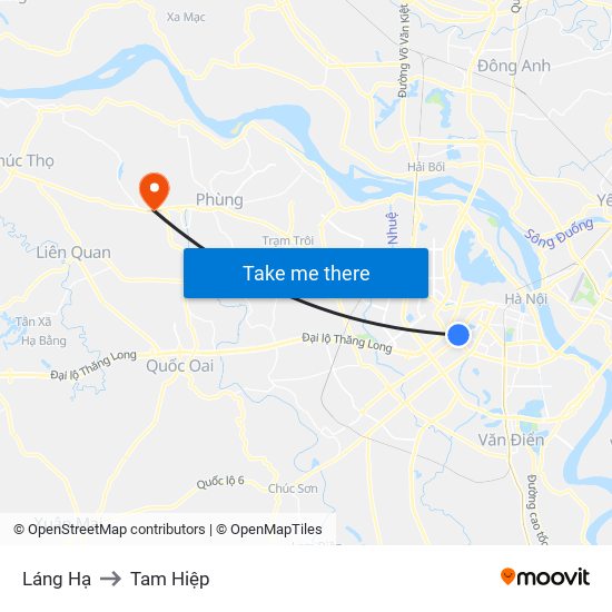 Láng Hạ to Tam Hiệp map