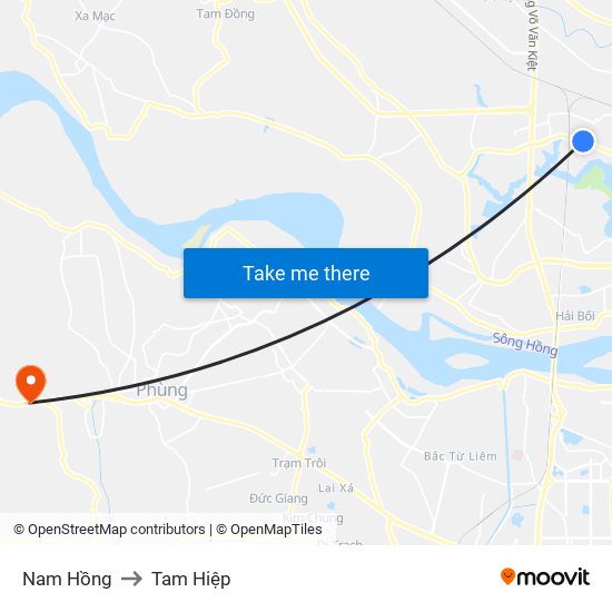 Nam Hồng to Tam Hiệp map
