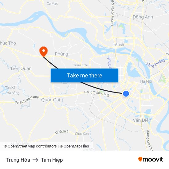 Trung Hòa to Tam Hiệp map