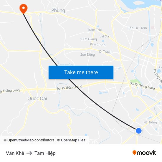 Văn Khê to Tam Hiệp map